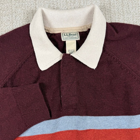 L.L. Bean Other - LL Bean Mens Medium Burgundy Striped Cotton Cashmere Blend Polo Sweater 522825